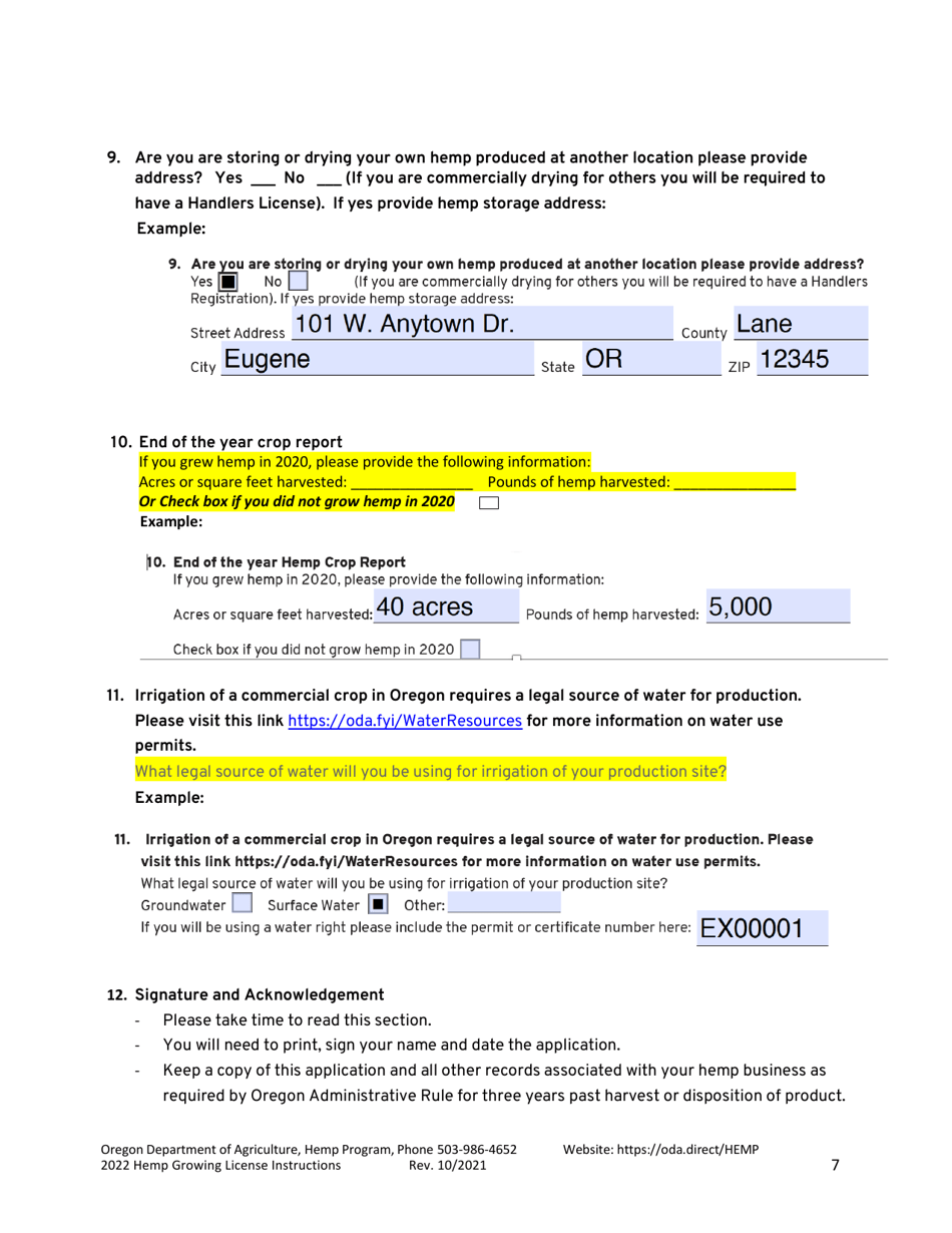 Instructions for Hemp Grower / Grow Site License Application - Oregon, Page 7