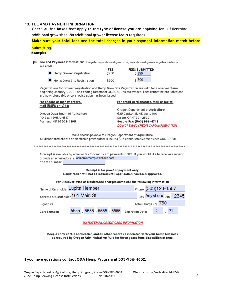 Instructions for Hemp Grower / Grow Site License Application - Oregon, Page 8