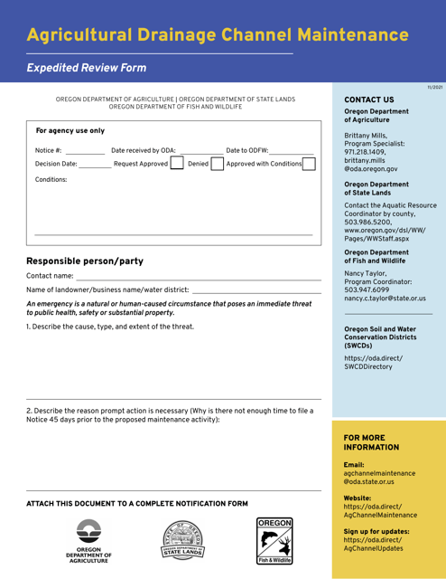 Expedited Review Form - Agricultural Drainage Channel Maintenance - Oregon Download Pdf