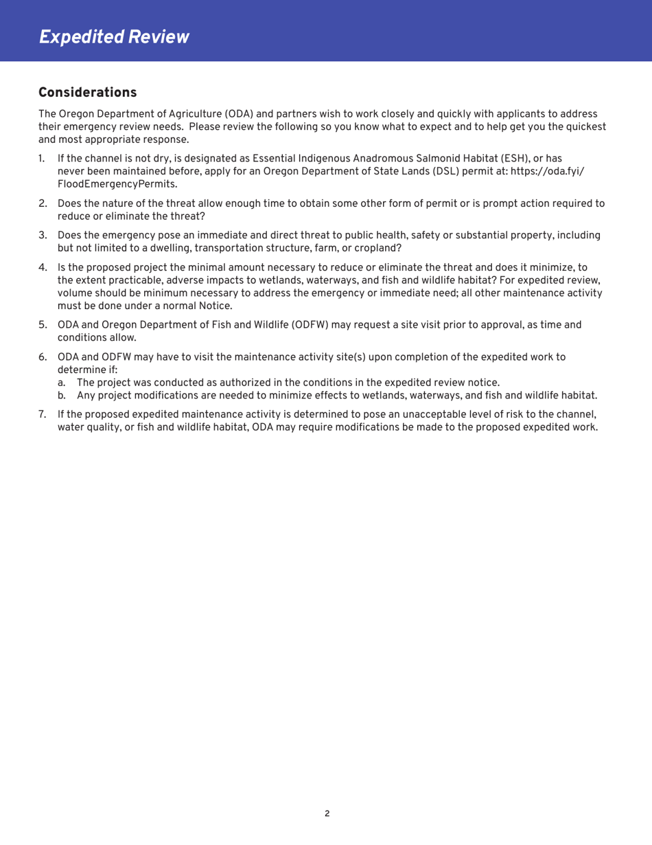 Expedited Review Form - Agricultural Drainage Channel Maintenance - Oregon, Page 2