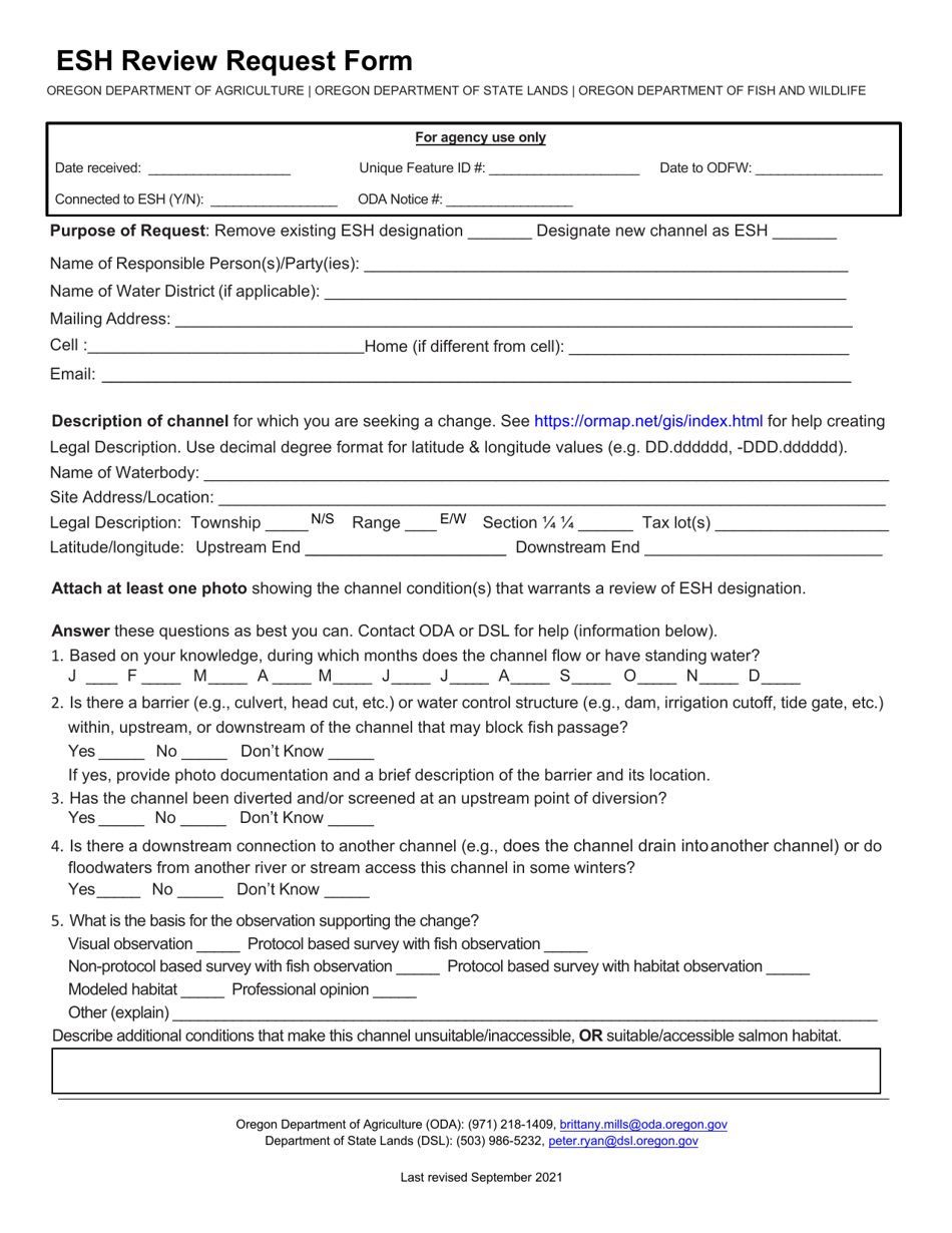 Esh Review Request Form - Agricultural Drainage Channel Maintenance - Oregon, Page 2