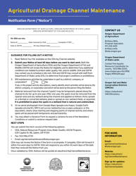 Document preview: Agricultural Drainage Channel Maintenance Notification Form - Oregon