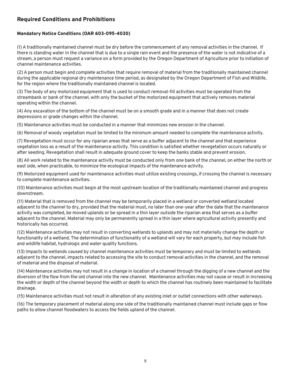 Agricultural Drainage Channel Maintenance Notification Form - Oregon, Page 5