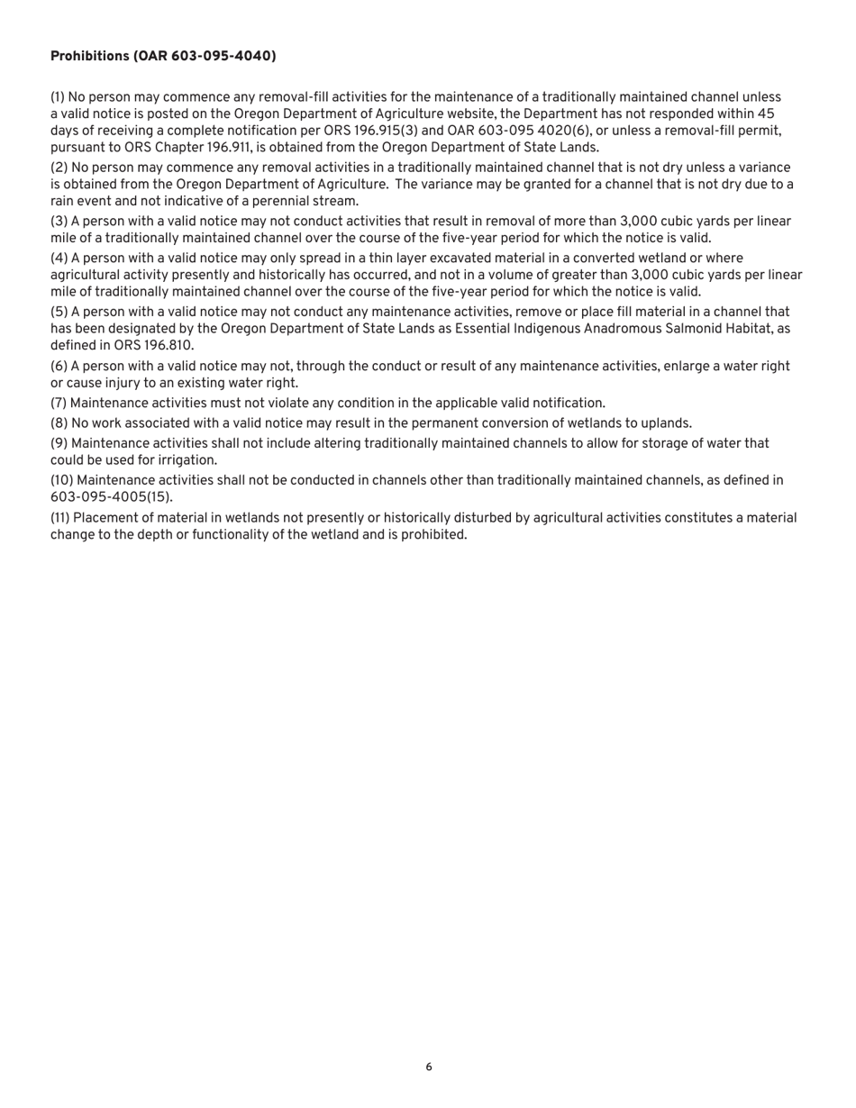 Agricultural Drainage Channel Maintenance Notification Form - Oregon, Page 6