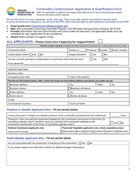 Document preview: Commodity Commissioner Application & Qualification Form - Oregon
