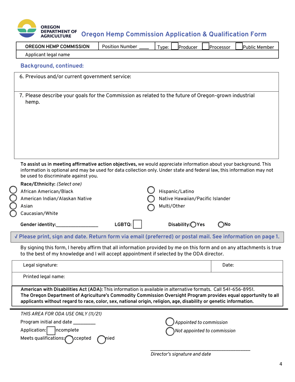 Oregon Hemp Commission Application  Qualification Form - Oregon, Page 4