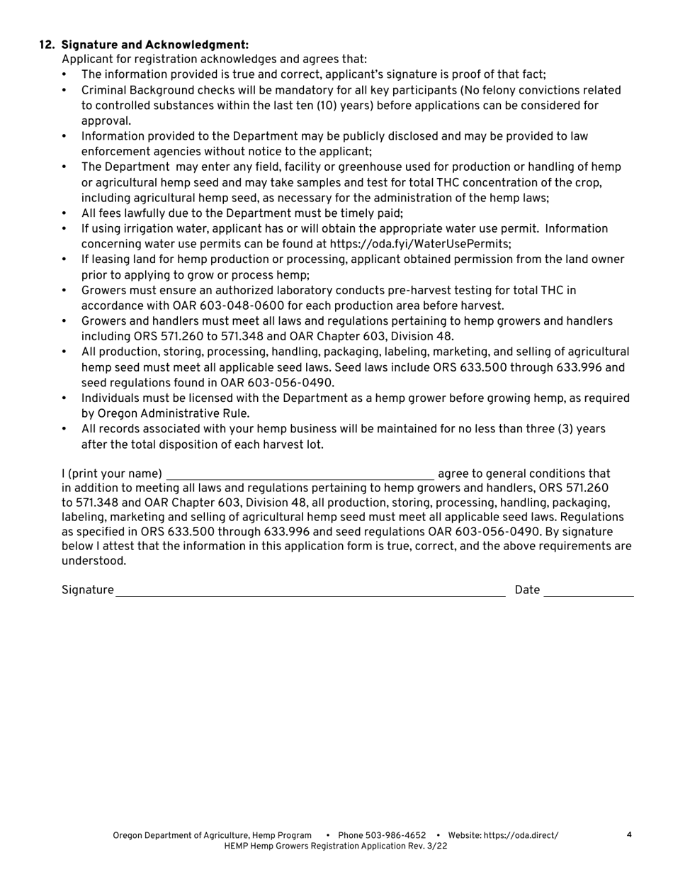 Hemp Grower / Grow Site License Application - Oregon, Page 4