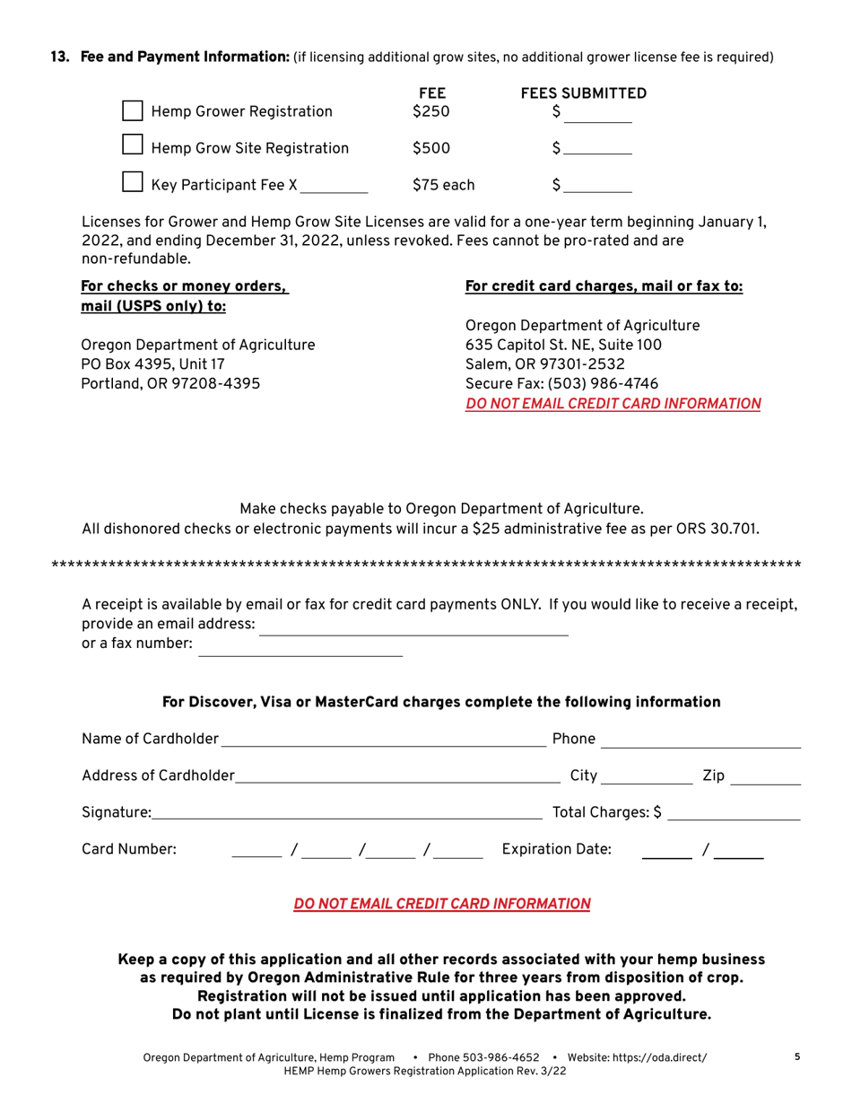 Hemp Grower / Grow Site License Application - Oregon, Page 5