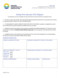 Hemp Pre-harvest Thc Report - Oregon