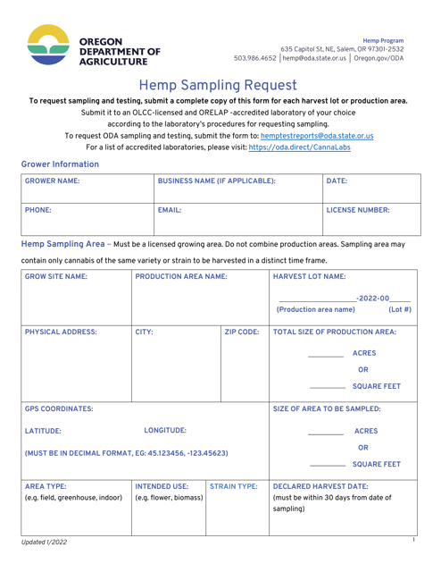 Hemp Sampling Request - Oregon Download Pdf