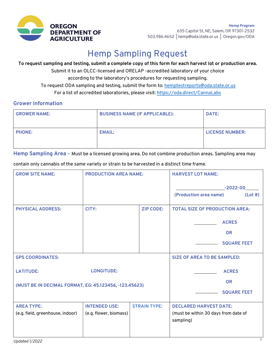 Hemp Sampling Request - Oregon, Page 1