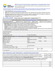 Beef Council Commissioner Application &amp; Qualification Form - Oregon