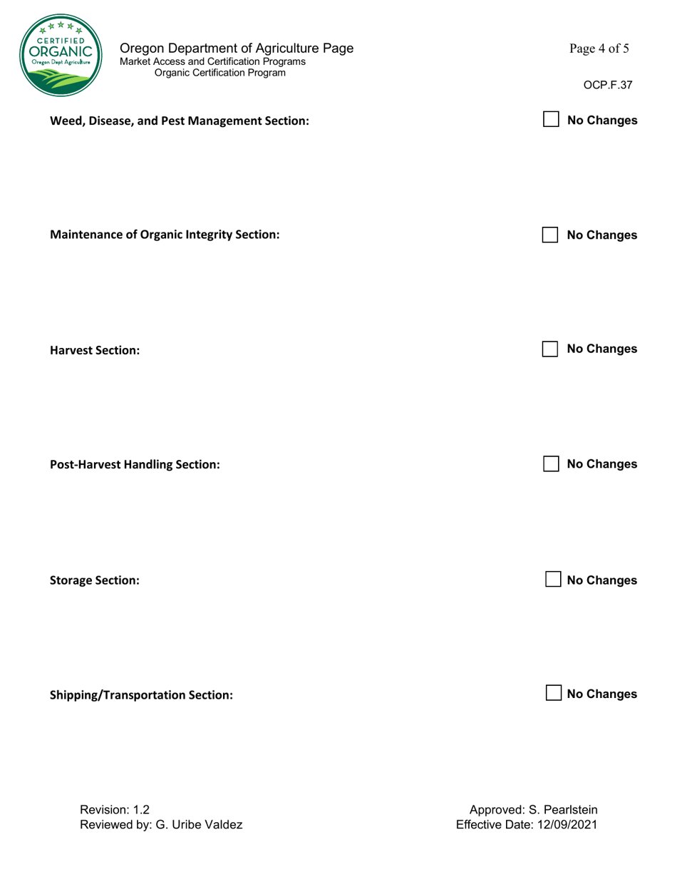 Form OCP.F.37 Annual Organic System Plan Update - Crop - Oregon, Page 4