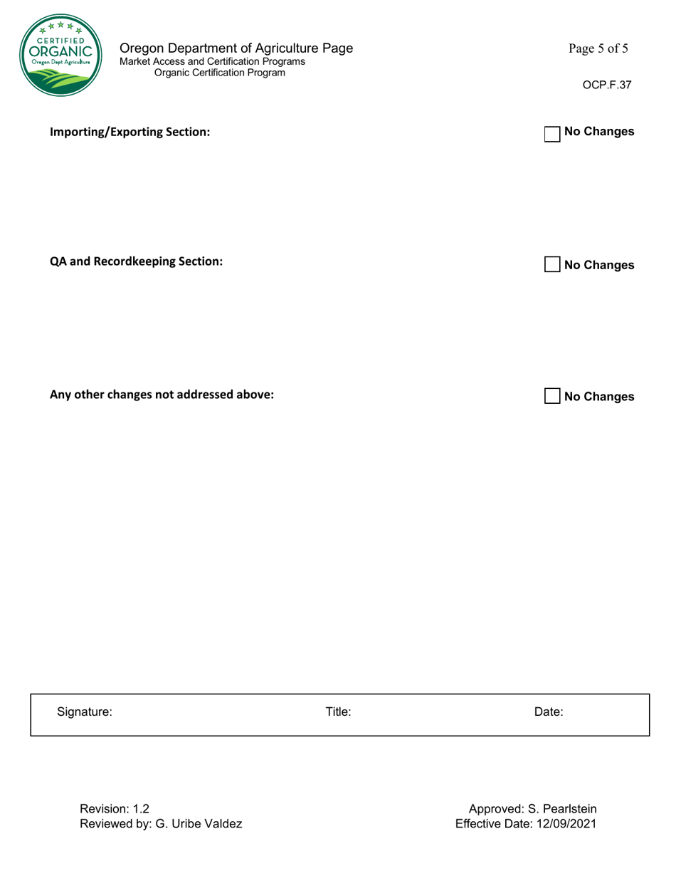Form OCP.F.37 Annual Organic System Plan Update - Crop - Oregon, Page 5