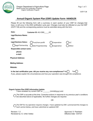 Form OCP.F.38 Annual Organic System Plan (Osp) Update Form- Handler - Oregon