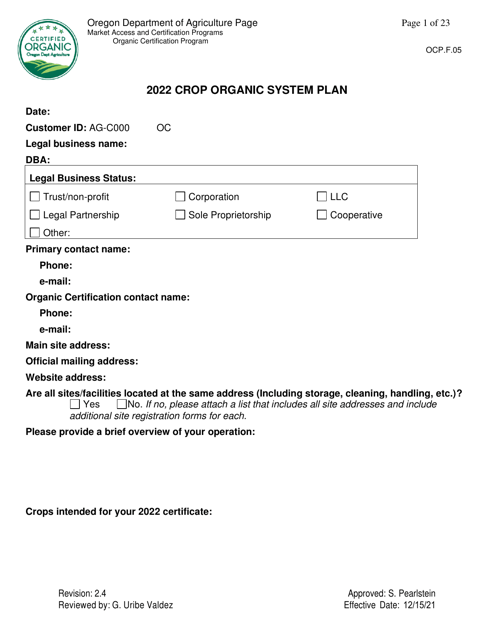 Form OCP.F.05 2022 Printable Pdf