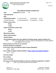 Document preview: Form OCP.F.06 Handler Organic System Plan - Oregon