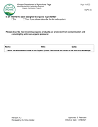 Form OCP.F.06 Handler Organic System Plan - Oregon, Page 6