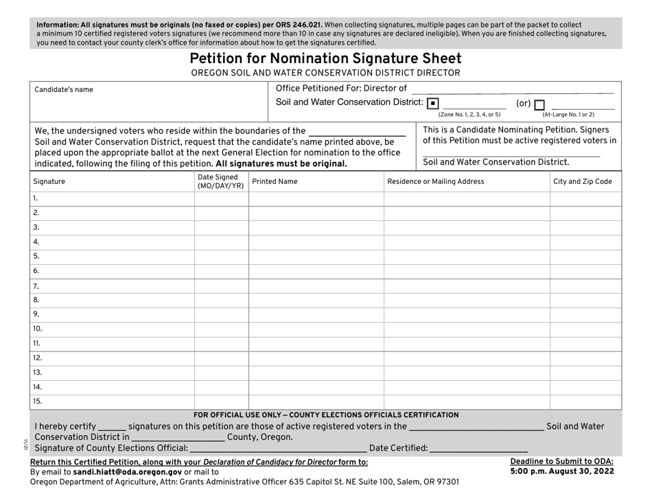 Swcd Petition for Nomination Signature Sheet - Oregon, Page 1