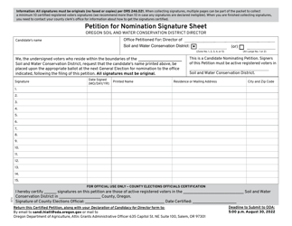 Document preview: Swcd Petition for Nomination Signature Sheet - Oregon