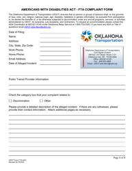 ODOT Form FTA-ADA &quot;Americans With Disabilities Act - Fta Complaint Form&quot; - Oklahoma