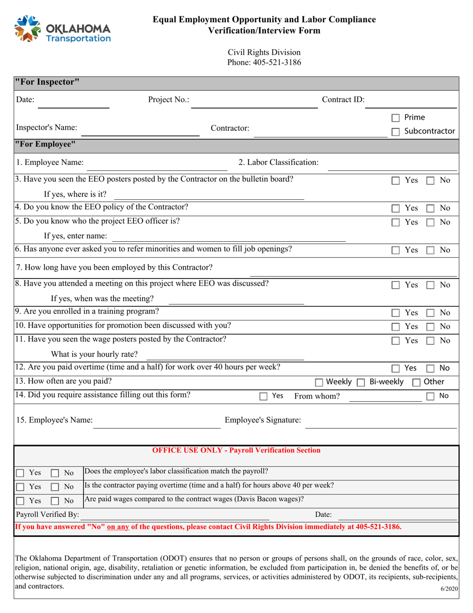 Oklahoma Equal Employment Opportunity and Labor Compliance Verification ...