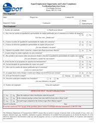 &quot;Equal Employment Opportunity and Labor Compliance Verification/Interview Form&quot; - Oklahoma (English/Spanish)
