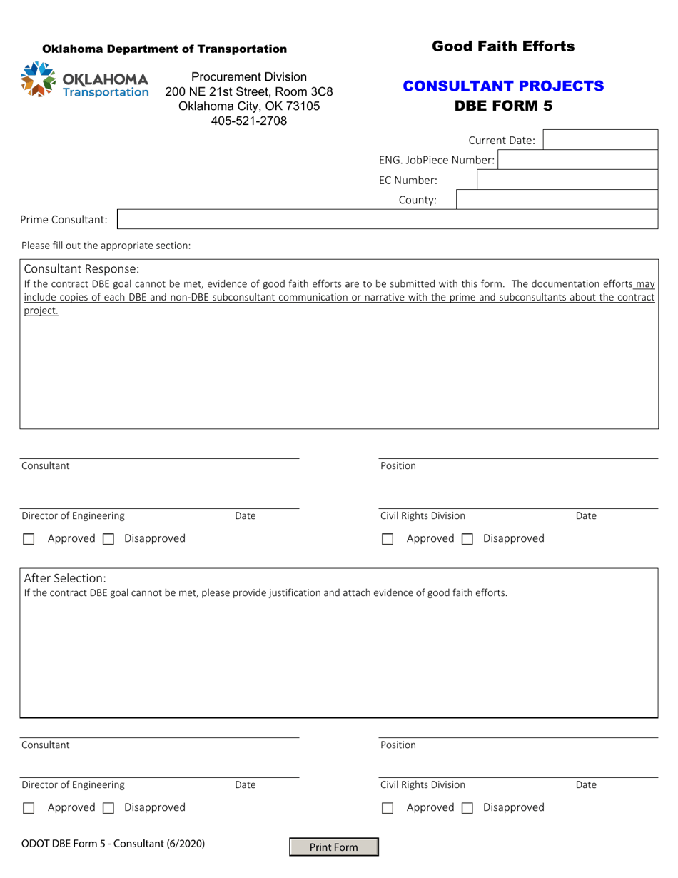 DBE Form 5 Fill Out, Sign Online and Download Fillable PDF, Oklahoma