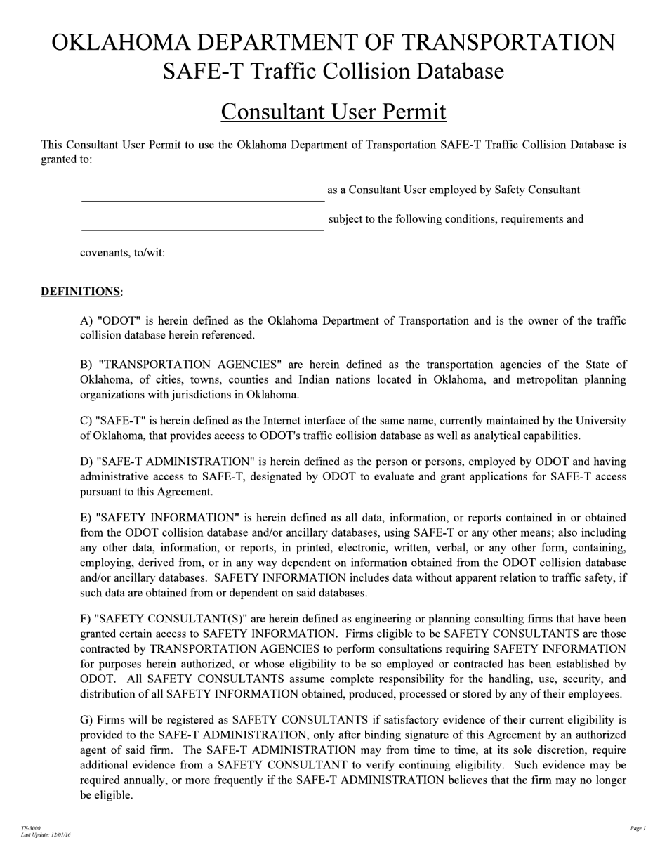 Form TE-3000 Consultant User Permit - Oklahoma, Page 1