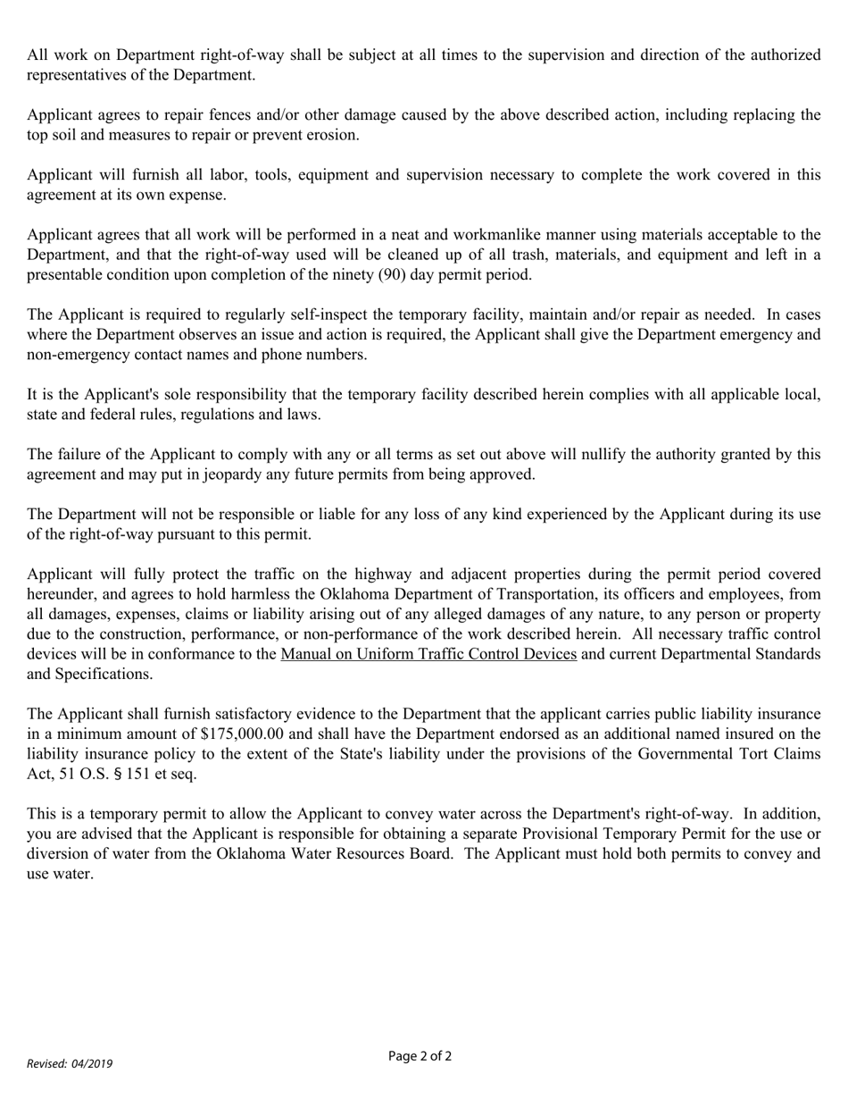 90 Day Permit for Temporary Conveyance of Water - Oklahoma, Page 2