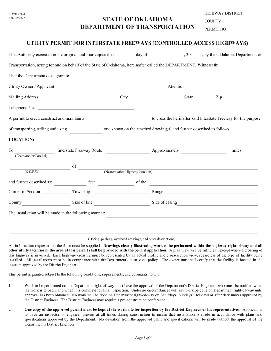 Form M4A Download Fillable PDF or Fill Online Utility Permit for