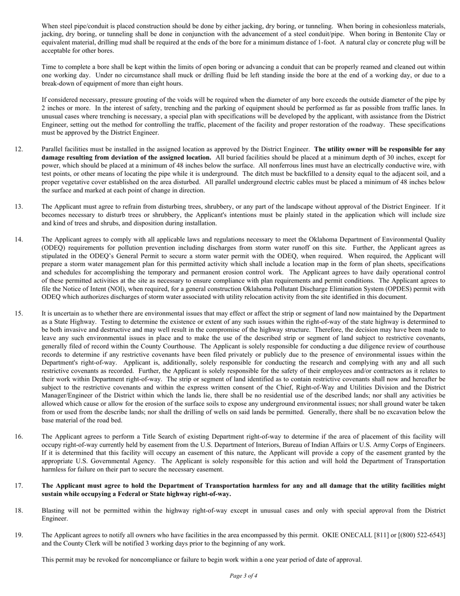 Form M4 Utility Permit for Federal or State Highways - Oklahoma, Page 3