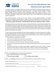 Document preview: Parent/Guardian Remote Test Administration Agreement - Oregon