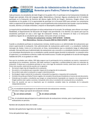 Document preview: Acuerdo De Administracion De Evaluaciones Remotas Para Padres/Tutores Legales - Oregon (Spanish)