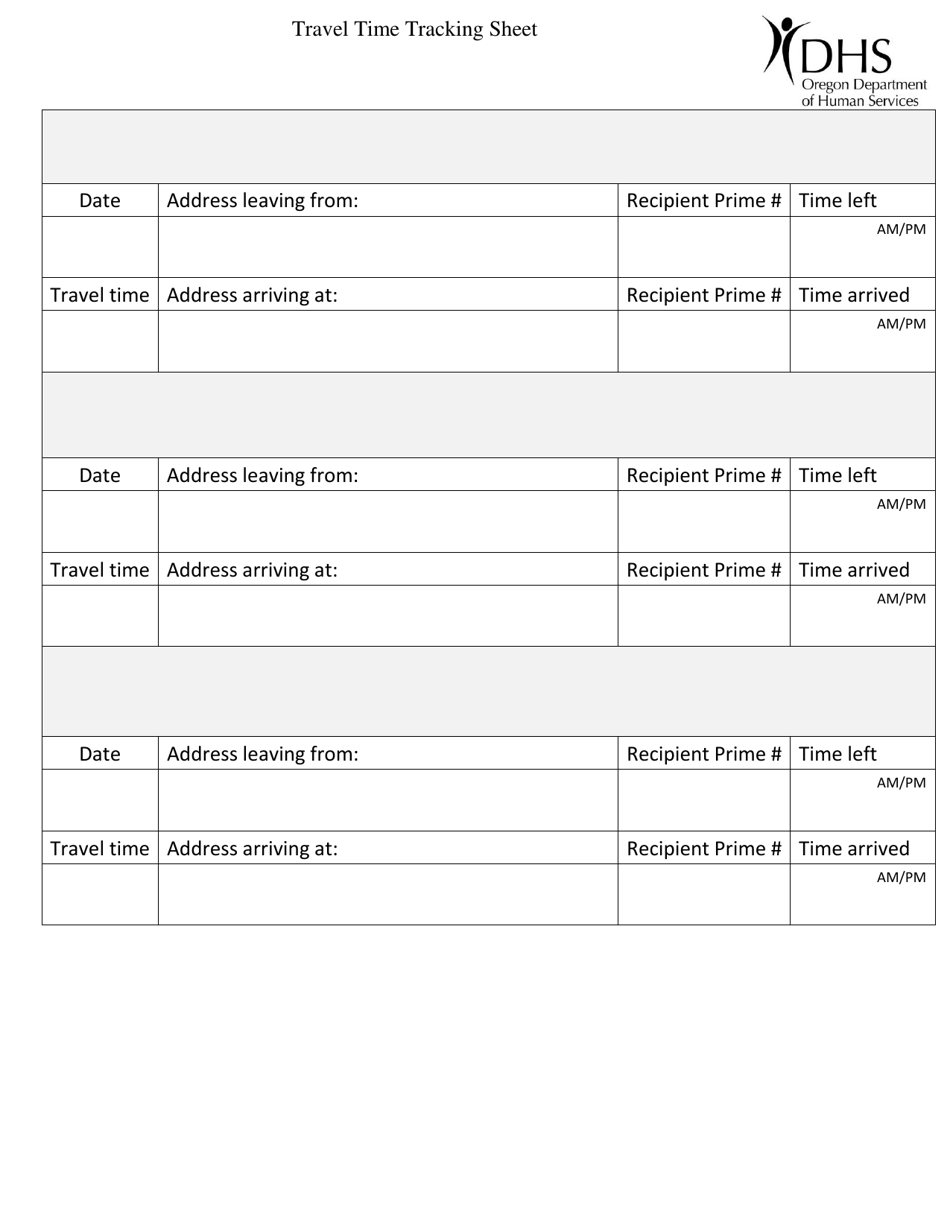 Travel Time Tracking Sheet - Oregon, Page 5