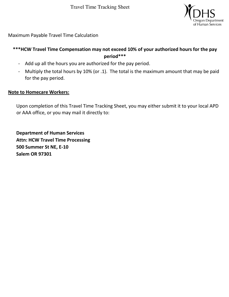 Travel Time Tracking Sheet - Oregon, Page 6