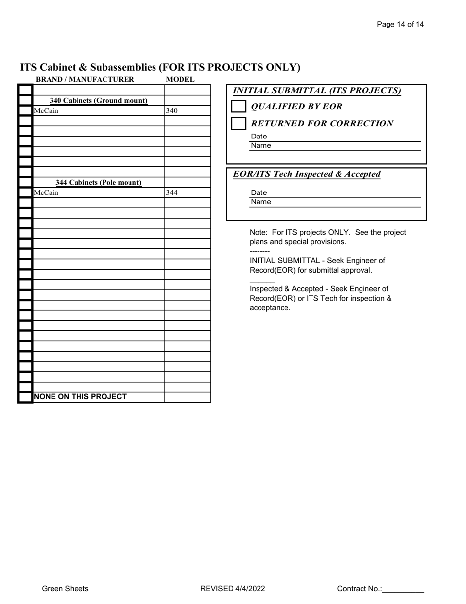 Green Sheets - Submittals for Conditional Qualification Controller Equipment - Oregon, Page 14