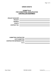 Green Sheets - Submittals for Conditional Qualification Controller Equipment - Oregon