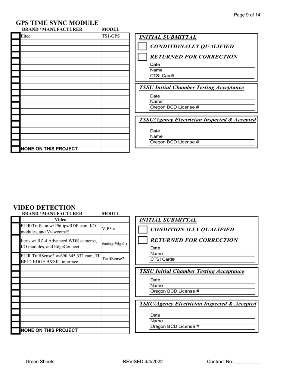 Green Sheets - Submittals for Conditional Qualification Controller Equipment - Oregon, Page 9