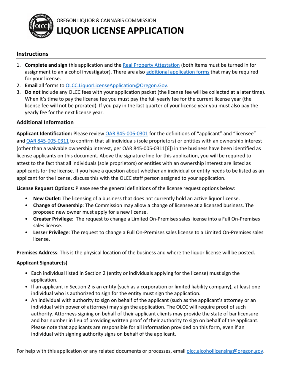 Oregon Liquor License Application Download Fillable PDF Templateroller Oregon Liquor License Application Download Fillable PDF Templateroller