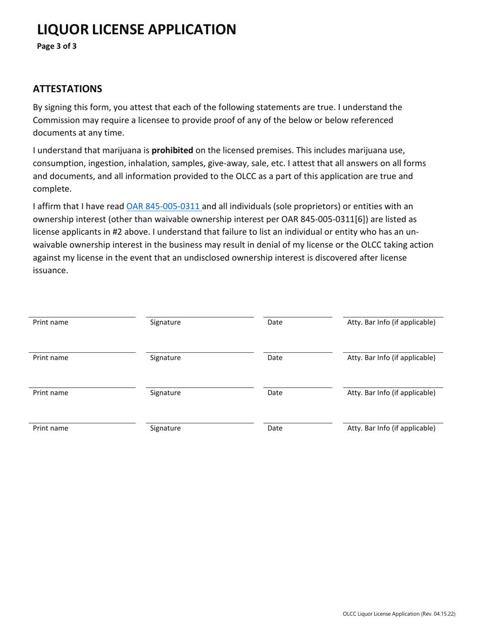Liquor License Application - Oregon, Page 4