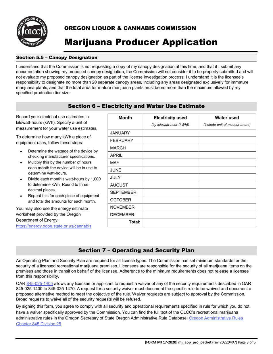 Form MJ17-2020 Marijuana Producer Application - Oregon, Page 4