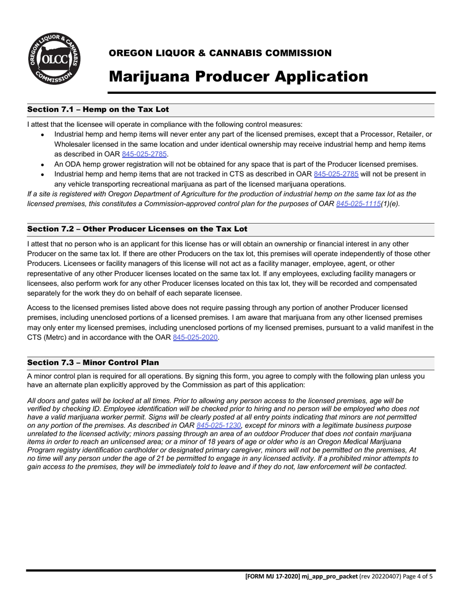Form MJ17-2020 Marijuana Producer Application - Oregon, Page 5