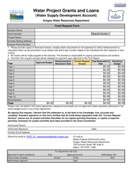 Document preview: Fund Request Form - Water Project Grants and Loans (Water Supply Development Account) - Oregon