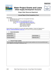 Document preview: Annual Report (Post-completion) Form - Water Project Grants and Loans (Water Supply Development Account) - Oregon