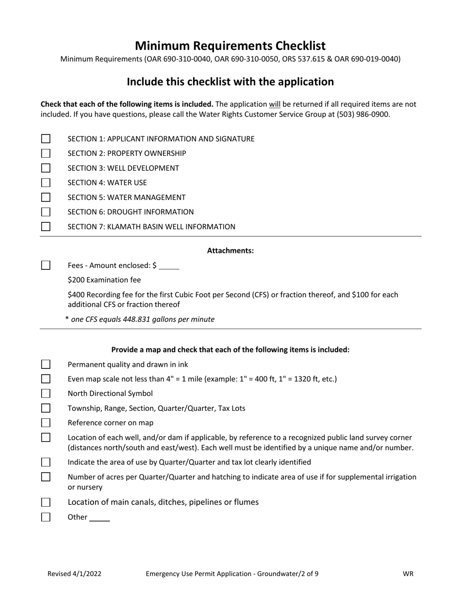 Application for an Emergency Use Permit for Groundwater (Drought) - Oregon, Page 2