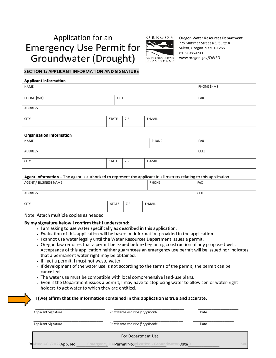 Application for an Emergency Use Permit for Groundwater (Drought) - Oregon, Page 3