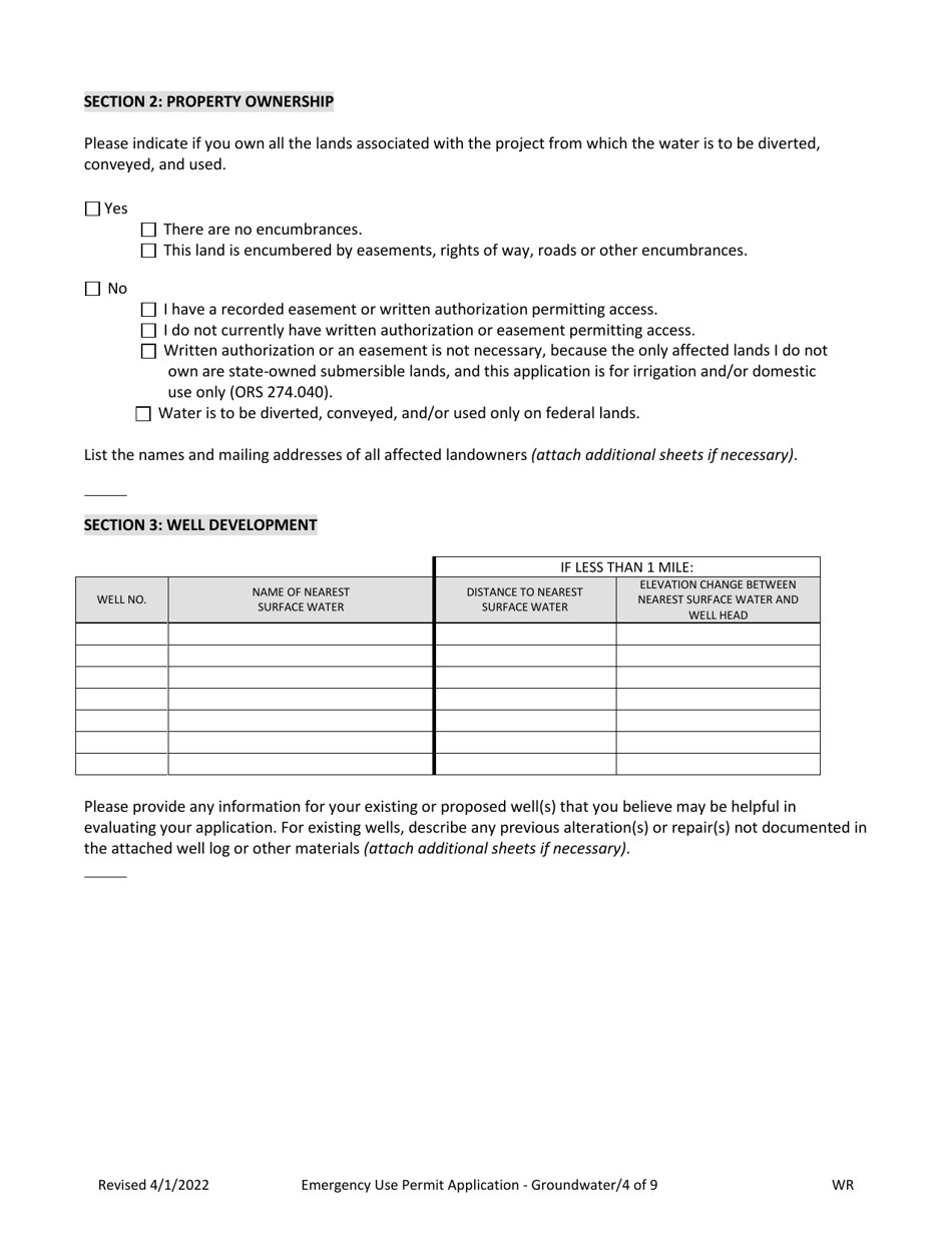 Application for an Emergency Use Permit for Groundwater (Drought) - Oregon, Page 4