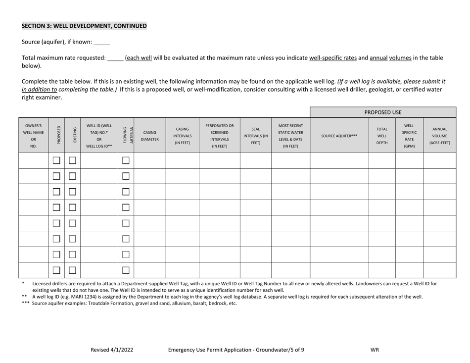 Application for an Emergency Use Permit for Groundwater (Drought) - Oregon, Page 5