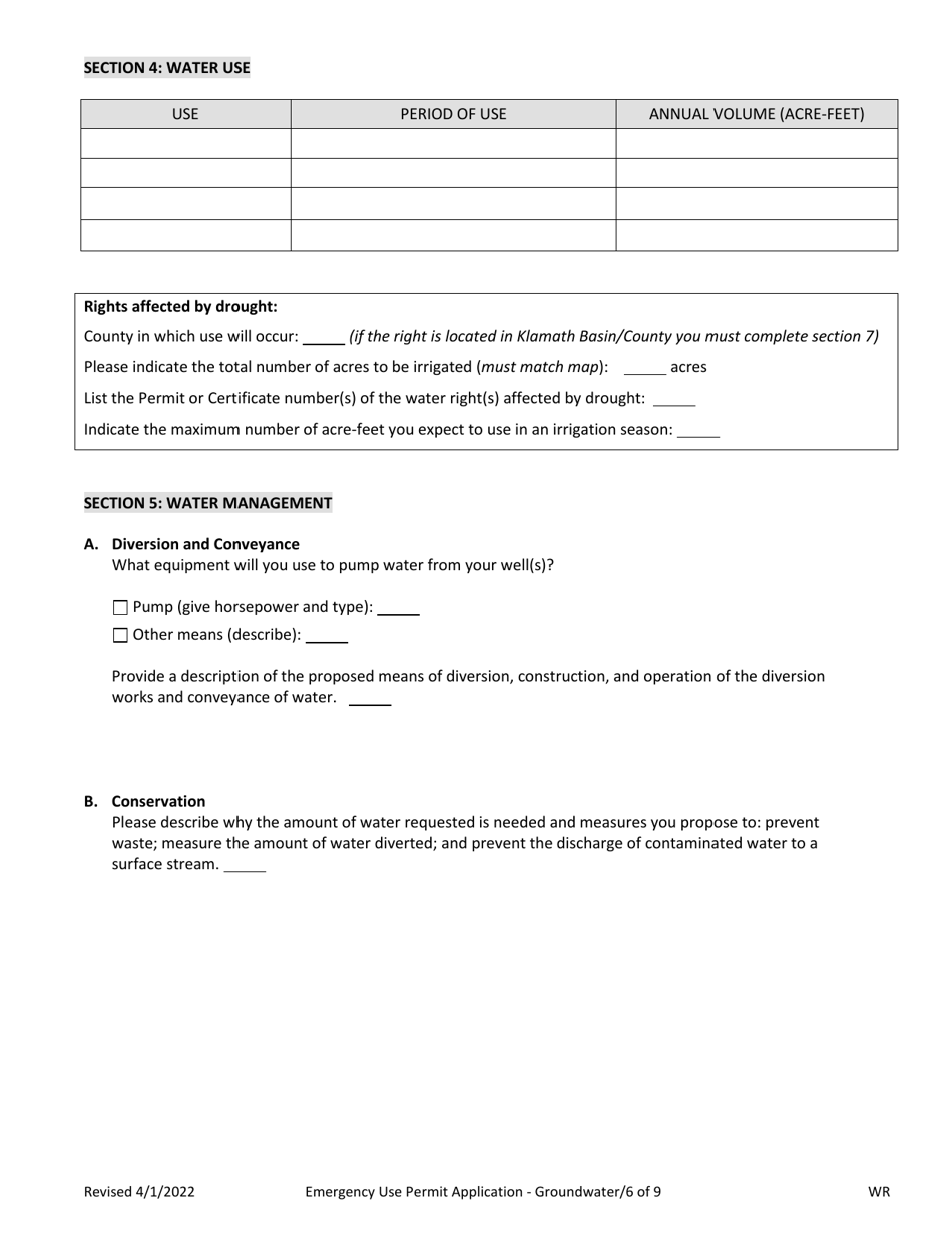 Application for an Emergency Use Permit for Groundwater (Drought) - Oregon, Page 6